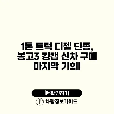 1톤 트럭 디젤 단종, 봉고3 킹캡 신차 구매 마지막 기회!