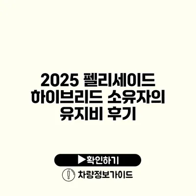 2025 펠리세이드 하이브리드 소유자의 유지비 후기