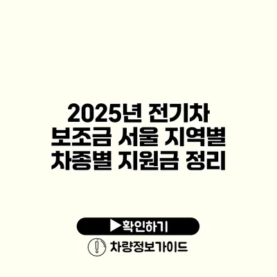 2025년 전기차 보조금 서울 지역별 차종별 지원금 정리