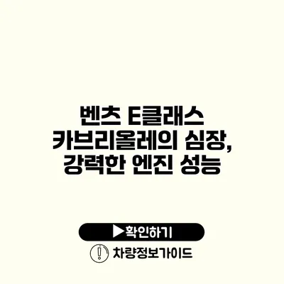 벤츠 E클래스 카브리올레의 심장, 강력한 엔진 성능