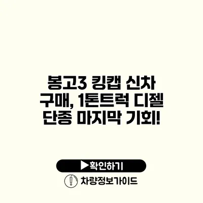 봉고3 킹캡 신차 구매, 1톤트럭 디젤 단종 마지막 기회!