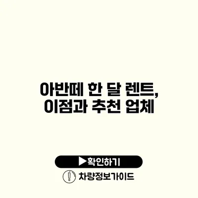 아반떼 한 달 렌트, 이점과 추천 업체