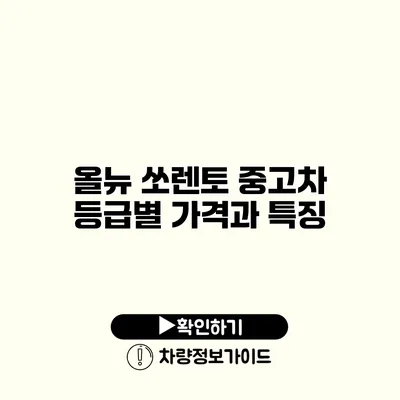 올뉴 쏘렌토 중고차 등급별 가격과 특징