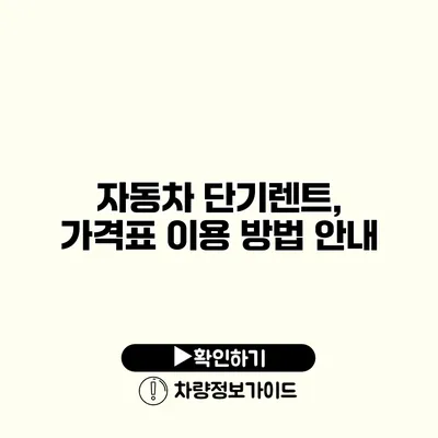 자동차 단기렌트, 가격표 이용 방법 안내