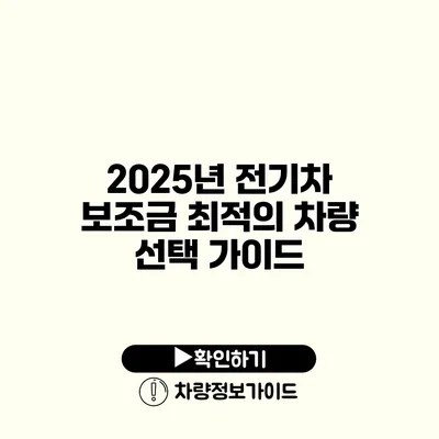 2025년 전기차 보조금 최적의 차량 선택 가이드