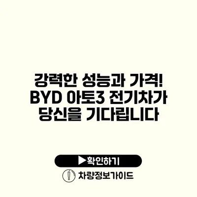 강력한 성능과 가격! BYD 아토3 전기차가 당신을 기다립니다