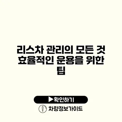 리스차 관리의 모든 것 효율적인 운용을 위한 팁