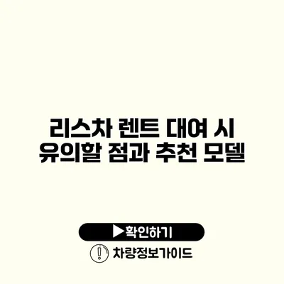 리스차 렌트 대여 시 유의할 점과 추천 모델