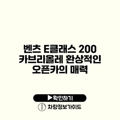 벤츠 E클래스 200 카브리올레 환상적인 오픈카의 매력