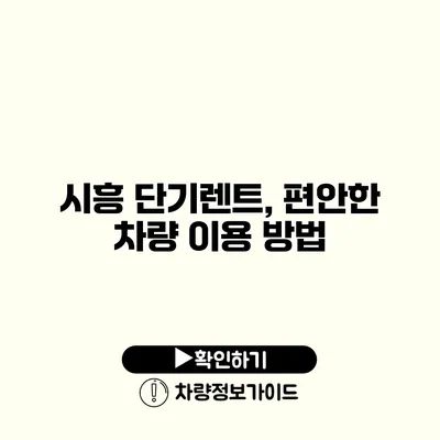 시흥 단기렌트, 편안한 차량 이용 방법