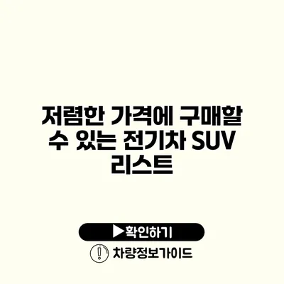 저렴한 가격에 구매할 수 있는 전기차 SUV 리스트
