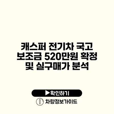 캐스퍼 전기차 국고 보조금 520만원 확정 및 실구매가 분석