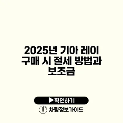 2025년 기아 레이 구매 시 절세 방법과 보조금